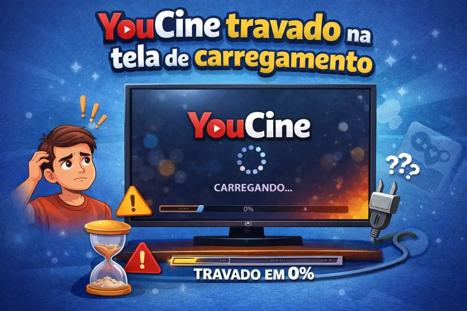 YouCine travado na tela de carregamento.