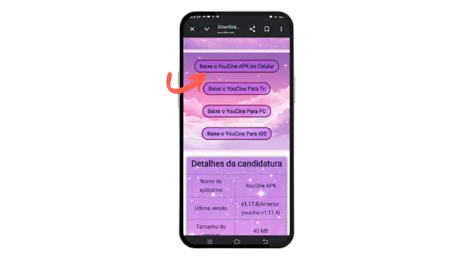 Toque no botão Baixar YouCine APK para iniciar o download
